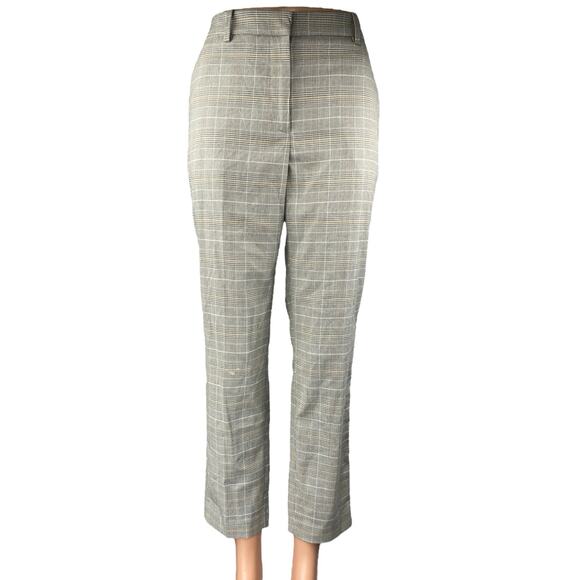 H&M Women's Gray Plaid Checkered High Rise Straight Leg Trousers Dress Pants 6 - Picture 1 of 5
